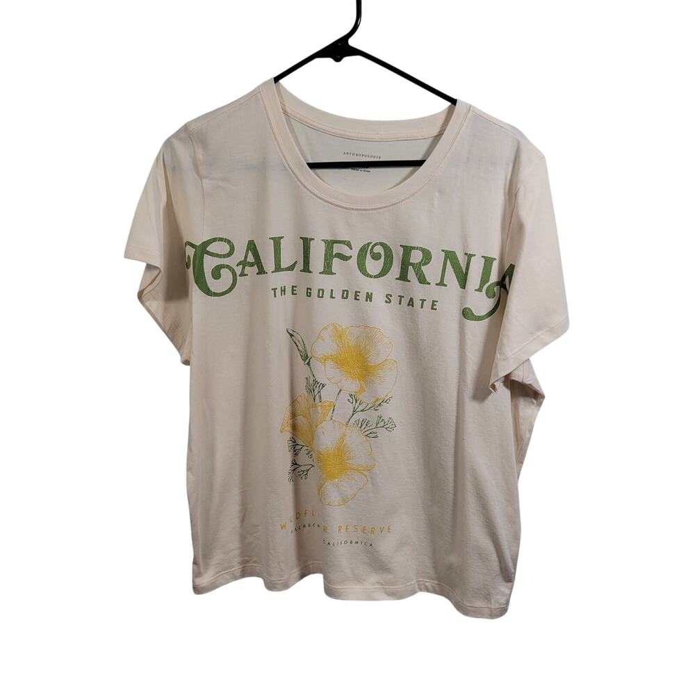 Anthropologie Evelyn California Off White Cap Sleeve Tee Size XL 91826-1420